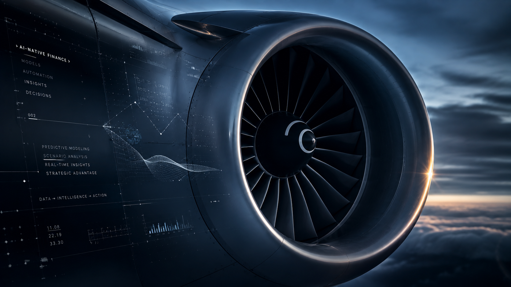 Jet engine and AI finance visual